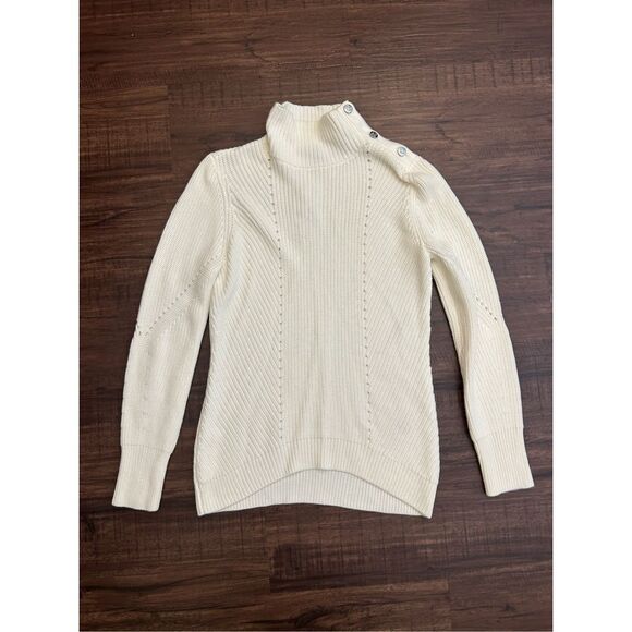 WHBM NWT Cream “Ecru” Knit Silver Button Ribbed Sweater, Sz XS, MP $120 - Picture 1 of 8